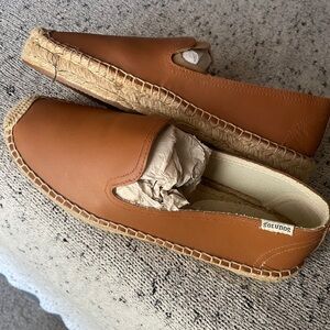 Soludos Tan Leather Slip-On Espadrilles